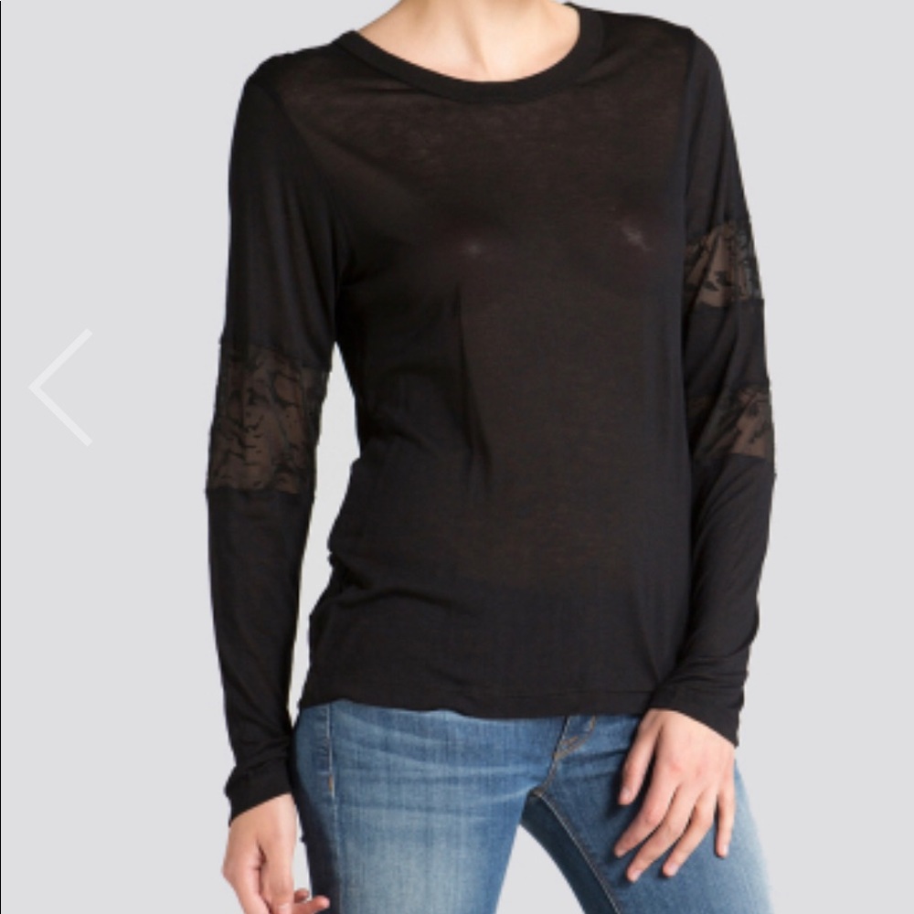 LnA Manning Long Sleeve Tee Black with Lace Arms